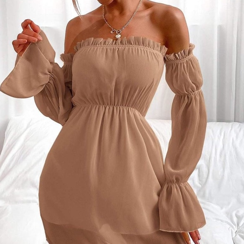 Mocha Off the Shoulder Knee Length Dress NWT